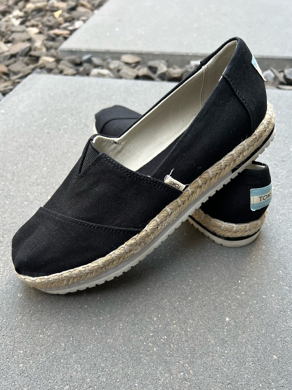 Toms Black Canvas Espadrille Platform Flats
